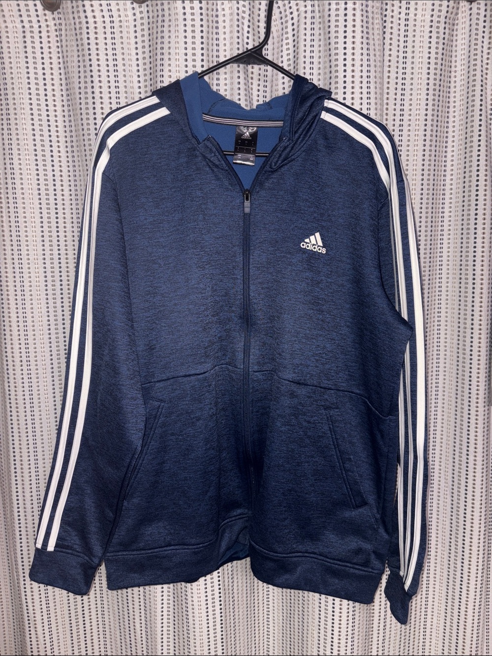 adidas Men's Navy Zip-Up Track Jacket with White Stripes hooded